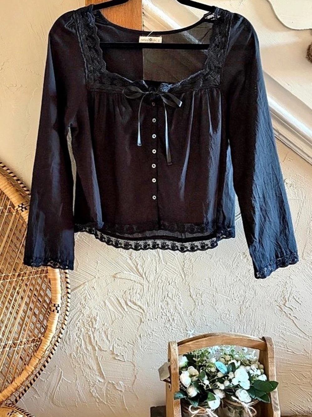 Natural Life Black Peasant Blouse Small Like New